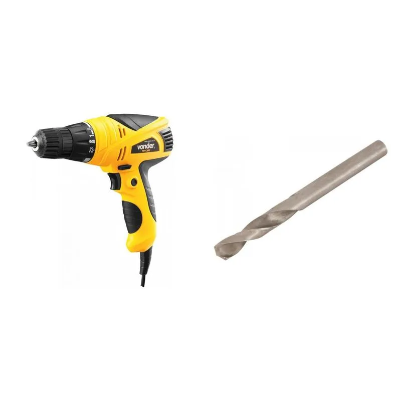 Kit Ferramentas MadeiraMadeira com Furadeira Parafusadeira 127V e Broca Piloto em Aço Rápido 390162 Amarelo