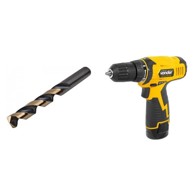 Kit Ferramentas MadeiraMadeira com Parafusadeira/Furadeira 108V Bivolt e Broca de Aço Rápido 90mm 391593 Amarelo