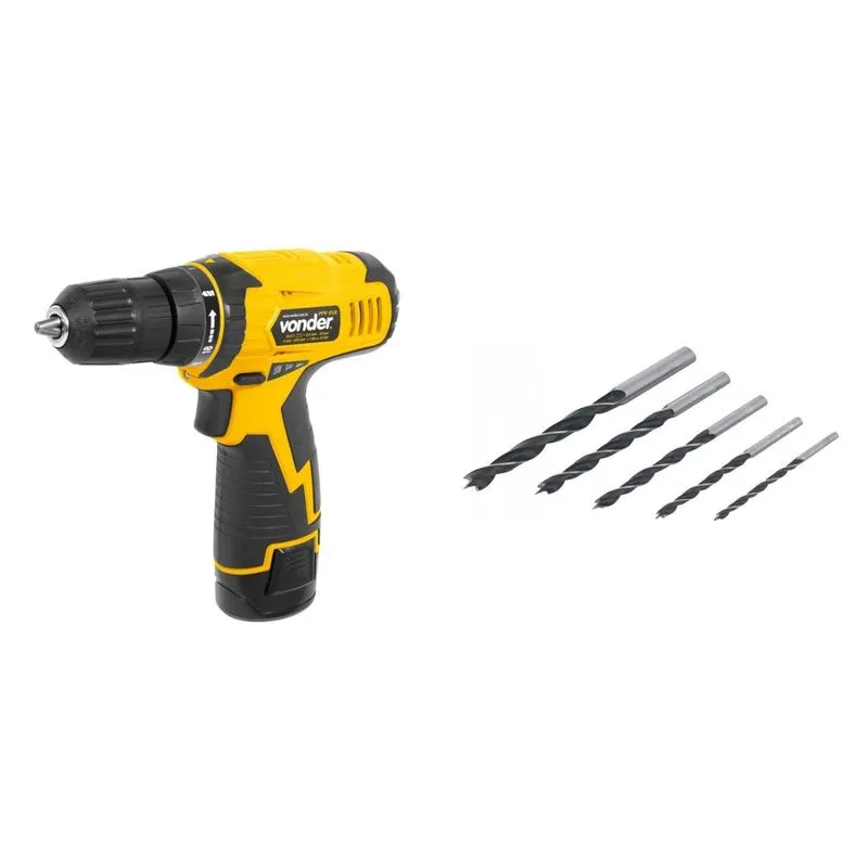 Kit Ferramentas MadeiraMadeira com Parafusadeira/Furadeira 108V Bivolt e Jogo de Brocas 3mm a 8mm 390142 Amarelo