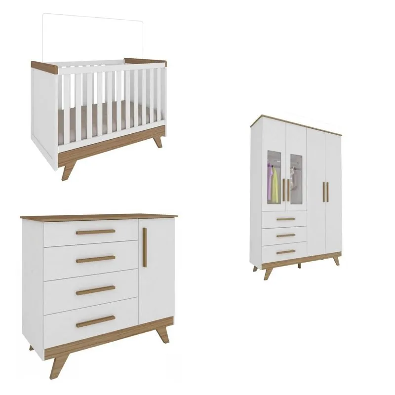 Quarto de Bebê Completo com Cômoda, Berço e Guarda Roupa Siena Móveis