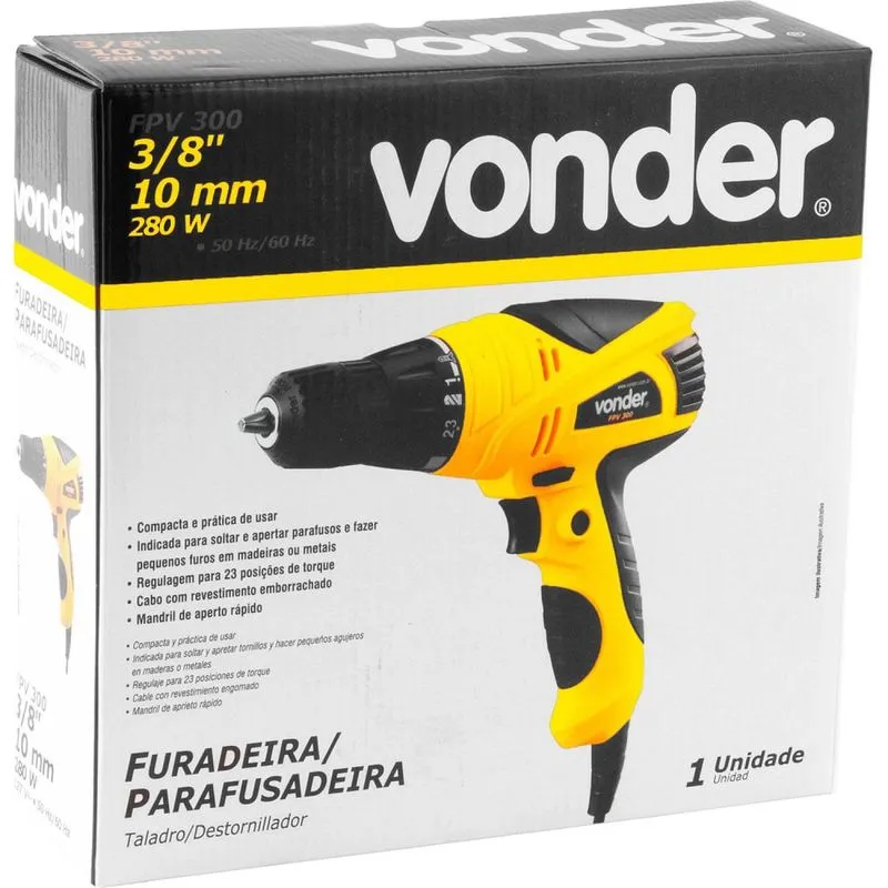 Kit Ferramentas MadeiraMadeira com Furadeira Parafusadeira 220V e Broca de Aço 200mm 388582 Amarelo