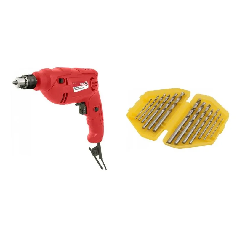 Kit Ferramentas MadeiraMadeira com Jogo de Brocas de Aço Rápido 1/16' a 1/4' e Furadeira com Impacto 3/8 Polegadas 127V 390000 Vermelho