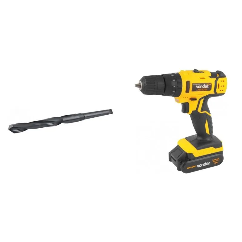 Kit Ferramentas MadeiraMadeira com Parafusadeira/Furadeira 18V Bivolt e Broca de Aço Rápido 280mm 389547 Amarelo