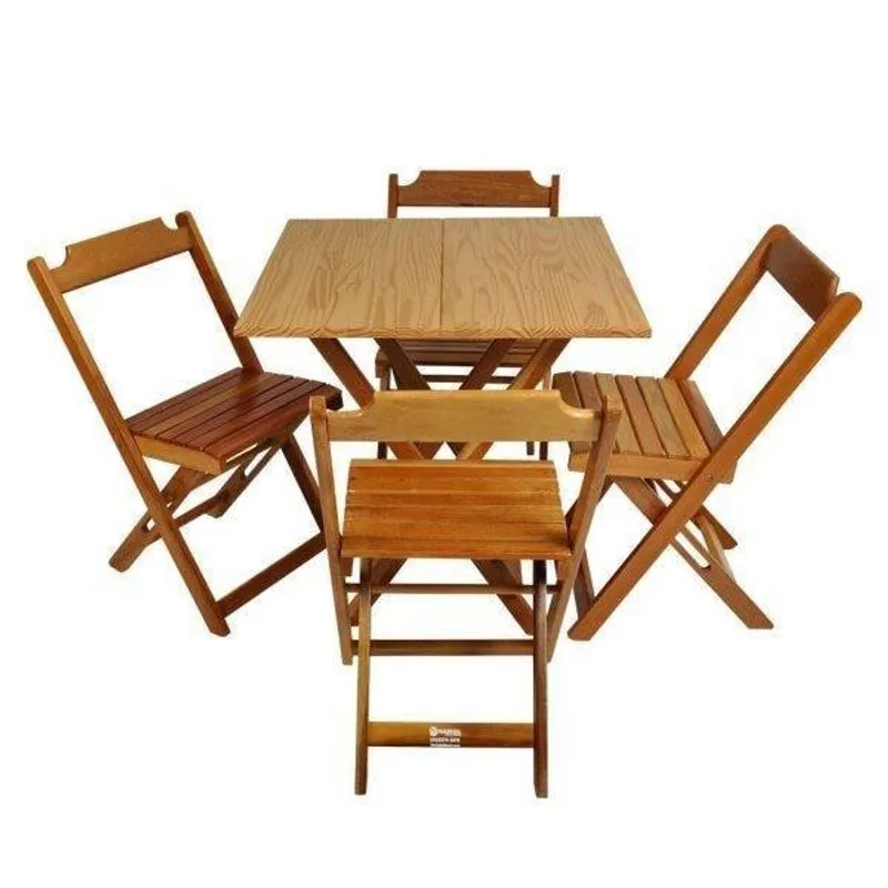 Conjunto Mesa Dobrável em Madeira Maciça 60x60 com 4 Cadeiras Madesil Mel