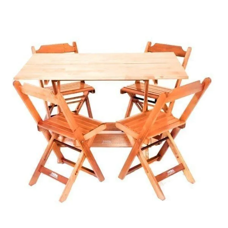 Conjunto Mesa Dobrável em Madeira Maciça 120x70 com 4 Cadeiras Madesil Mel
