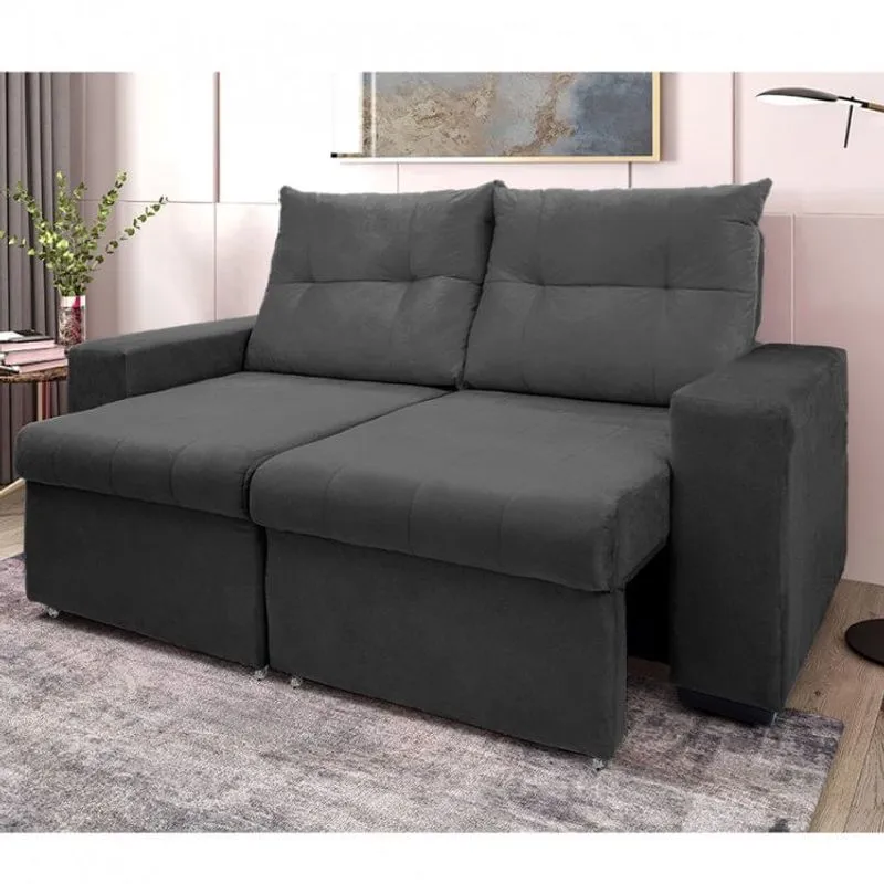 Sofá 3 Lugares Retrátil e Reclinável 180cm Noruega Curty Estofados Cinza