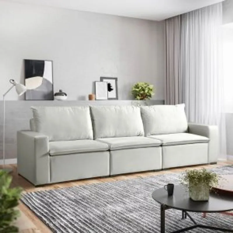 Sofá Modular Ibi 5 Lugares 295cm Em Veludo Cabecasa Madeiramadeira Bege
