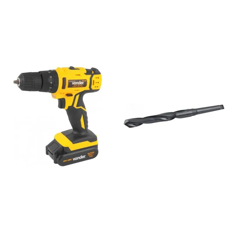 Kit Ferramentas MadeiraMadeira com Parafusadeira/Furadeira 18V Bivolt e Broca de Aço 260mm 389191 Amarelo