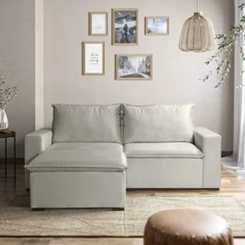 Sofá Modular Ibi 3 Lugares 210cm Em Veludo Cabecasa Madeiramadeira Bege