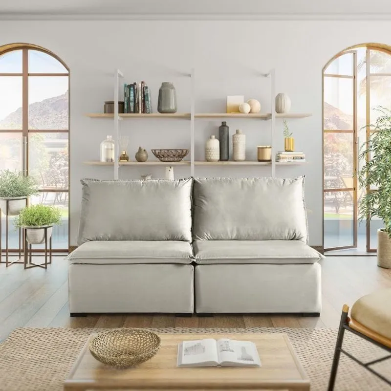 Sofá Modular Ibi 3 Lugares 170cm em Veludo CabeCasa MadeiraMadeira Bege