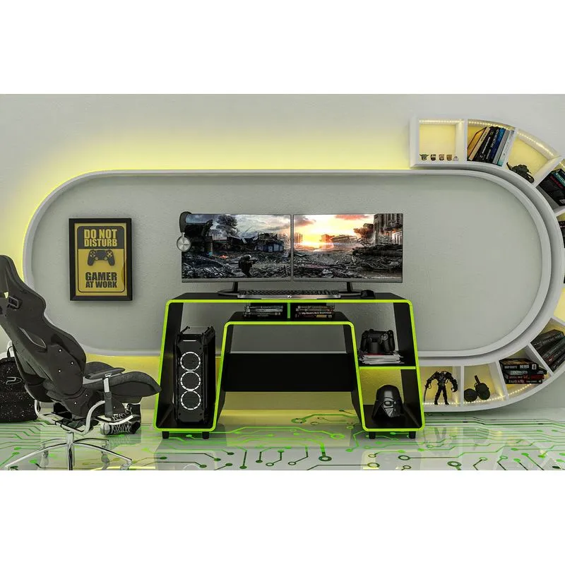 Mesa Escrivaninha Espaço Para Cpu London Politorno Preto/verde Limão