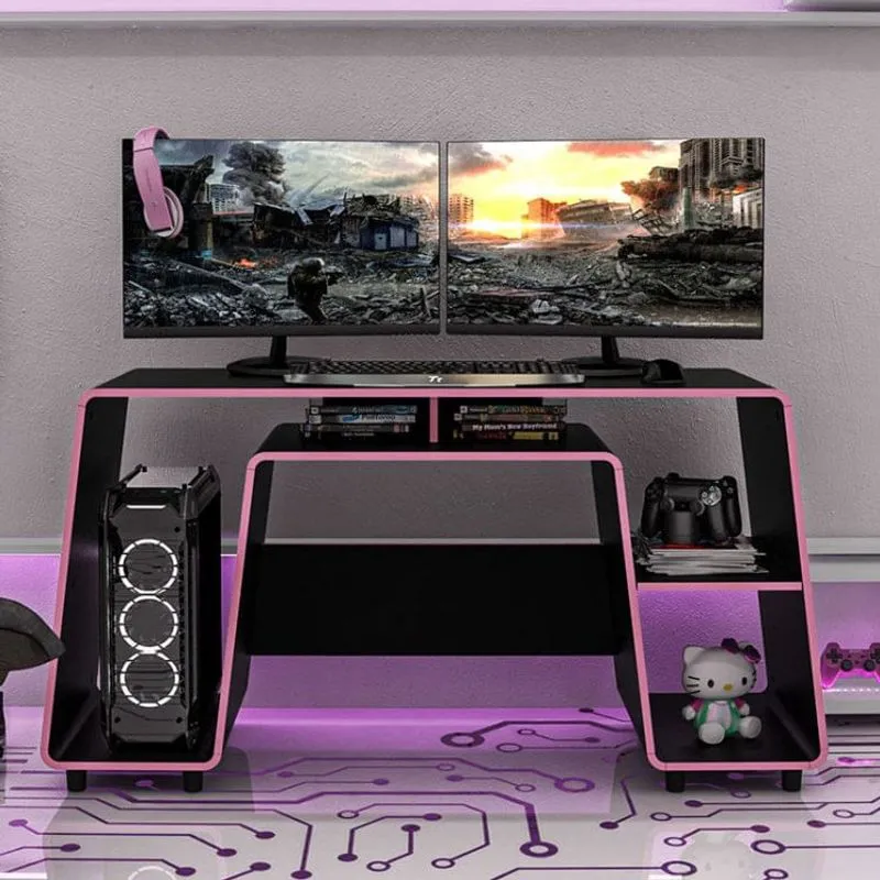 Mesa Escrivaninha Espaço Para Cpu London Politorno Preto/Rosa