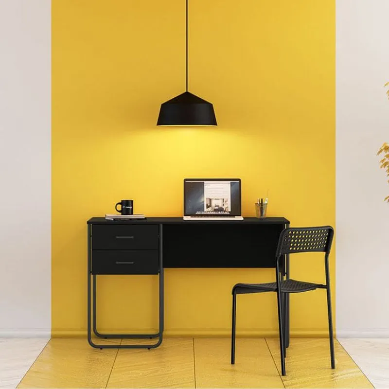 Mesa Escrivaninha 2 Gavetas Foster Politorno Preto