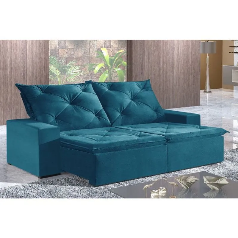 Sofá 2 Lugares Retrátil E Reclinável 200cm Plutão Zara Estofados Azul Sued