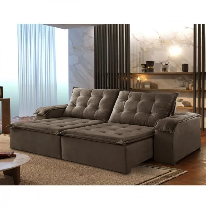 Sofá Retrátil e Reclinável 4 Lugares 230cm Molas Ensacadas Netuno Zara Estofados Marrom Sued