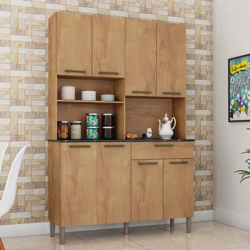 Armário de Cozinha 8 Portas 1 Gaveta 100% MDF Nicho Microondas Tannat Gold Espresso Móveis Castanho