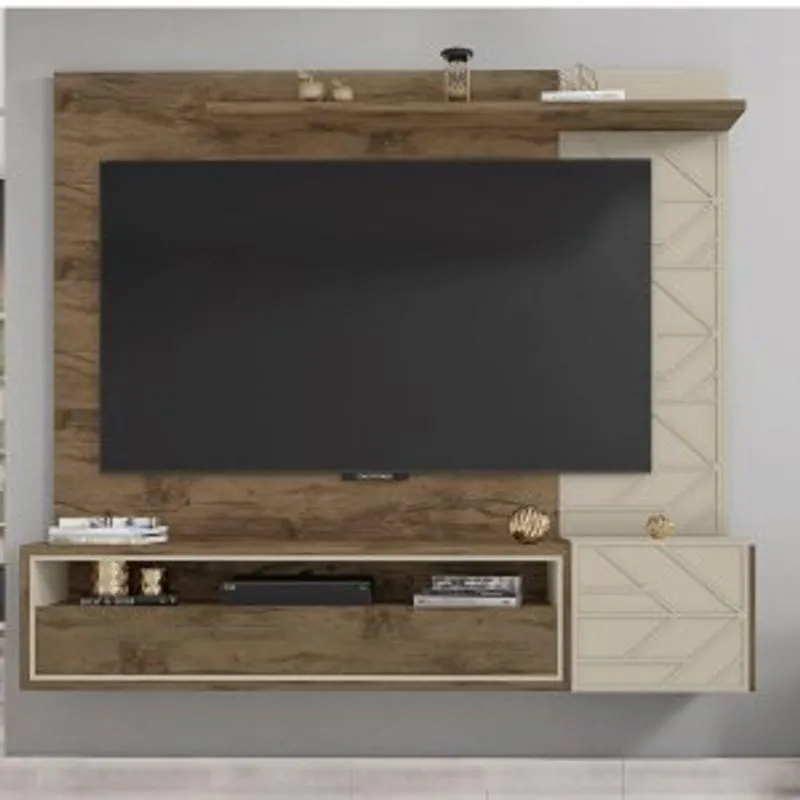 Painel Para Tv Até 65 Polegadas Prisma Caemmun Jatobá/off White