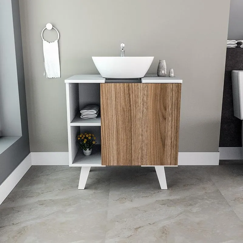 Gabinete Para Banheiro 1 Porta 8 Prateleiras Slim Appunto Branco/Castanho