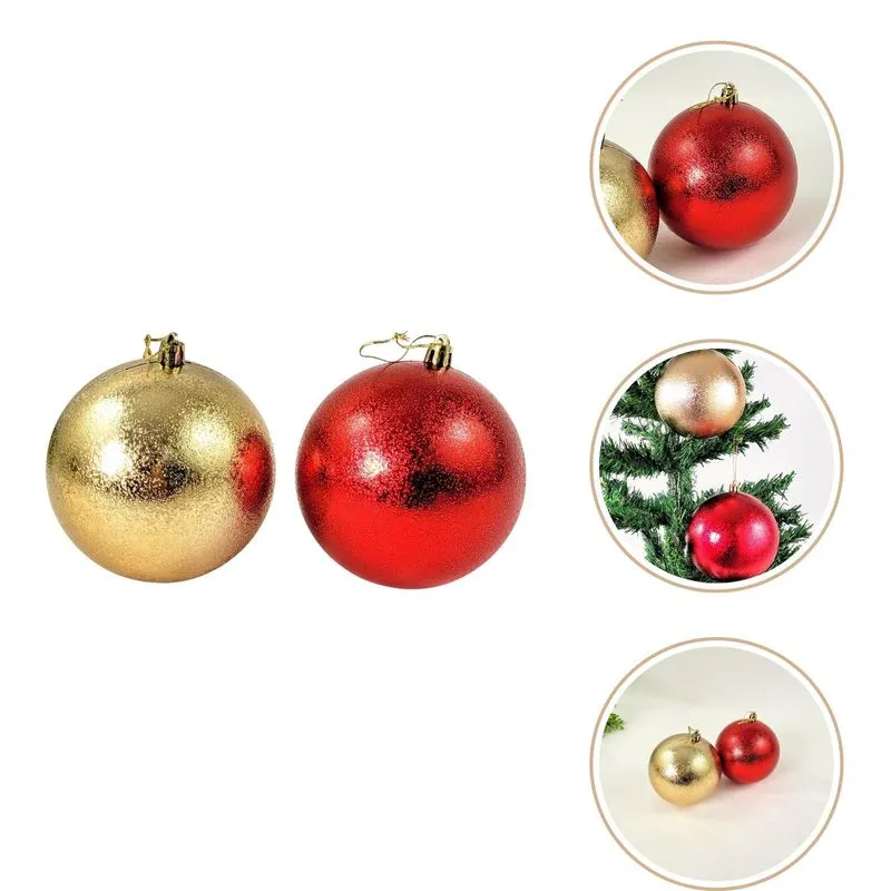 Kit 2 Bola De Natal Glitter 10cm Dourada Vermelha Decoração