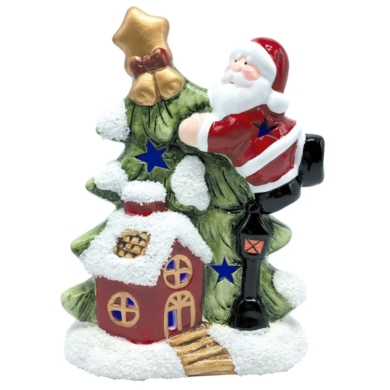 Casinha Natalina C/ Papai Noel 17x13cm em Cerâmica Fartex