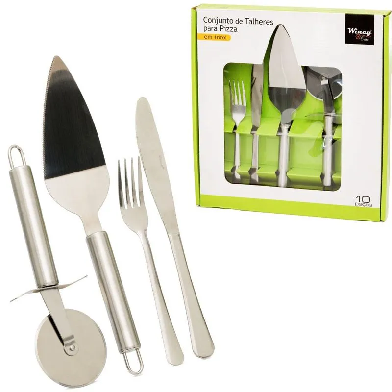 Conjunto para pizza com espatula + cortador + garfo E faca 10 peças