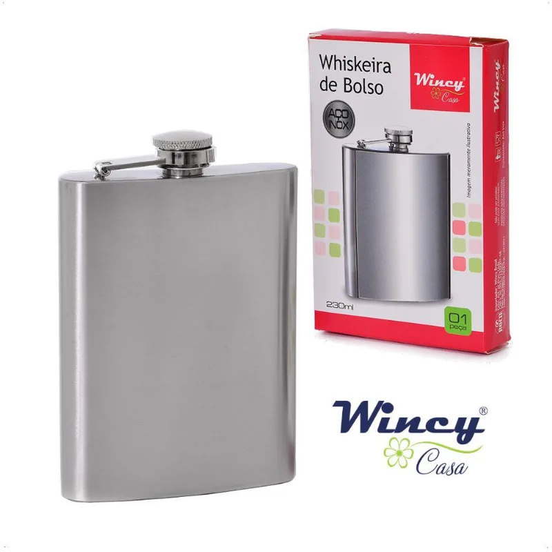 Cantil Aço Inox De Bolso 230ml Whisky Frasco Garrafinha Dose