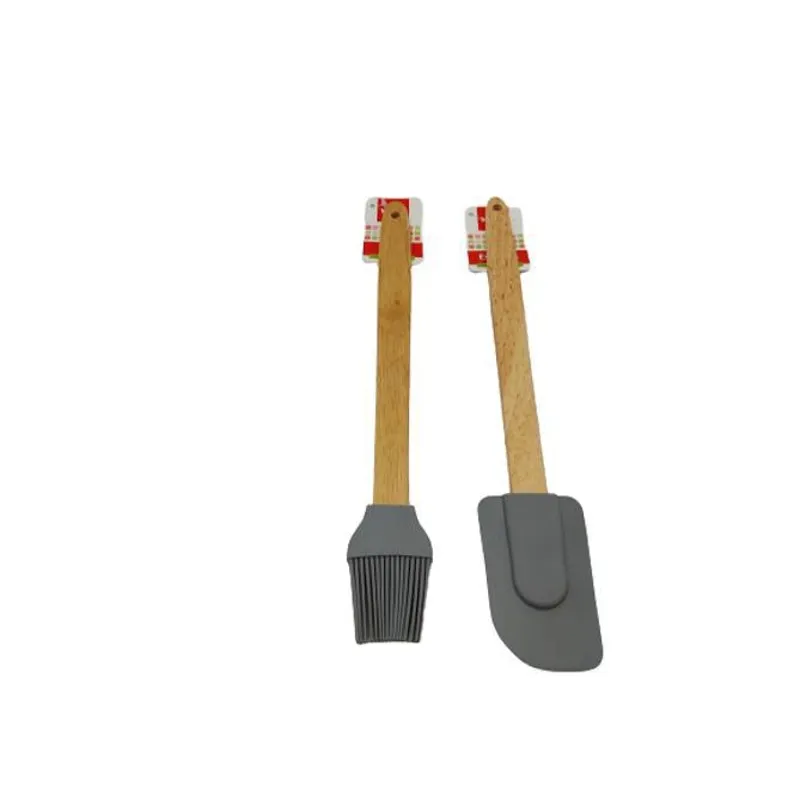 Kit Pincel Culinário E Espátula Pão Duro Silicone Cinza