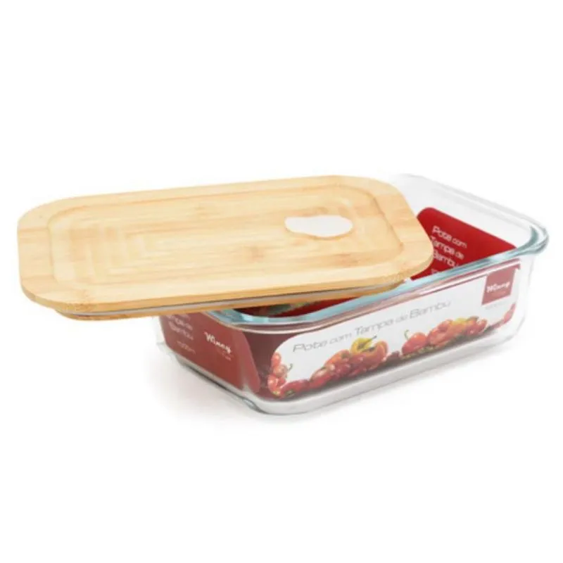 Pote De Vidro Hermético Com Tampa De Bambu - Wincy