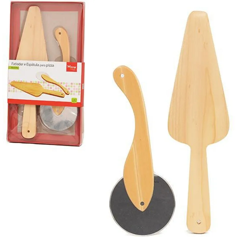 Kit Fatiador E Espátula Para Pizza Em Madeira 2 Peças