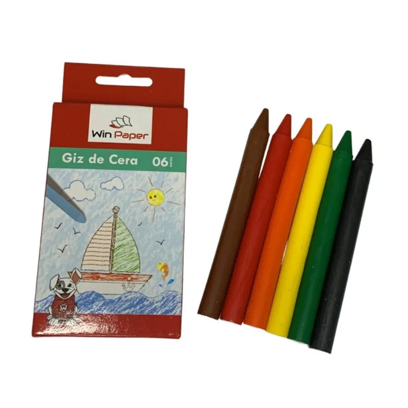 Giz De Cera Fino Jumbo 5 Cores Win Paper Escolar Colorir