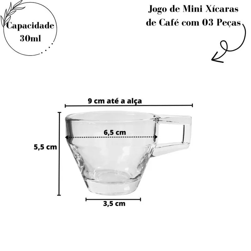 Jogo de xícara de café vidro 30ML 3PÇS