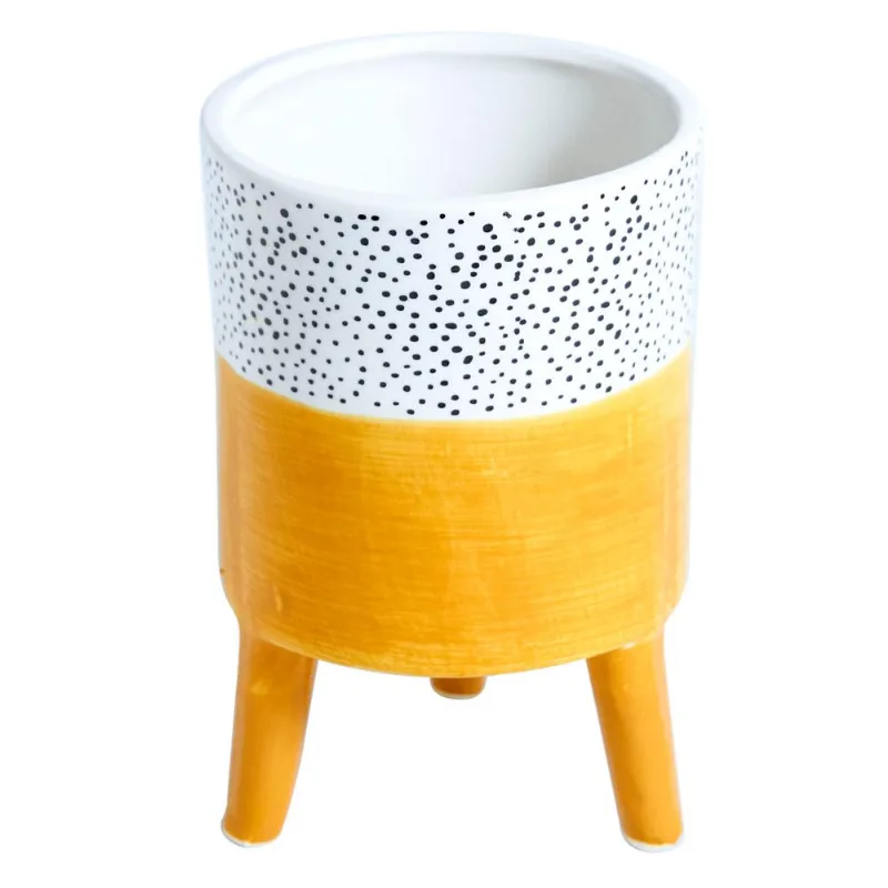 Cachepot de Cerâmica 10cm Mai Home 1042 Amarelo Poá