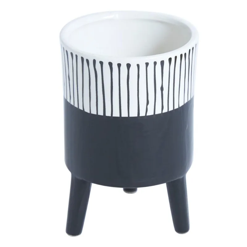 Cachepot de Cerâmica 10cm Mai Home 1054 Preto Listrado