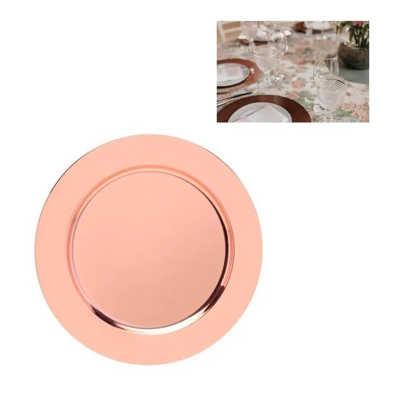 Sousplat Rose Gold Organizador Redondo Mesa Em Inox Prato Buffet Restauante Multiuso Grande 33cm
