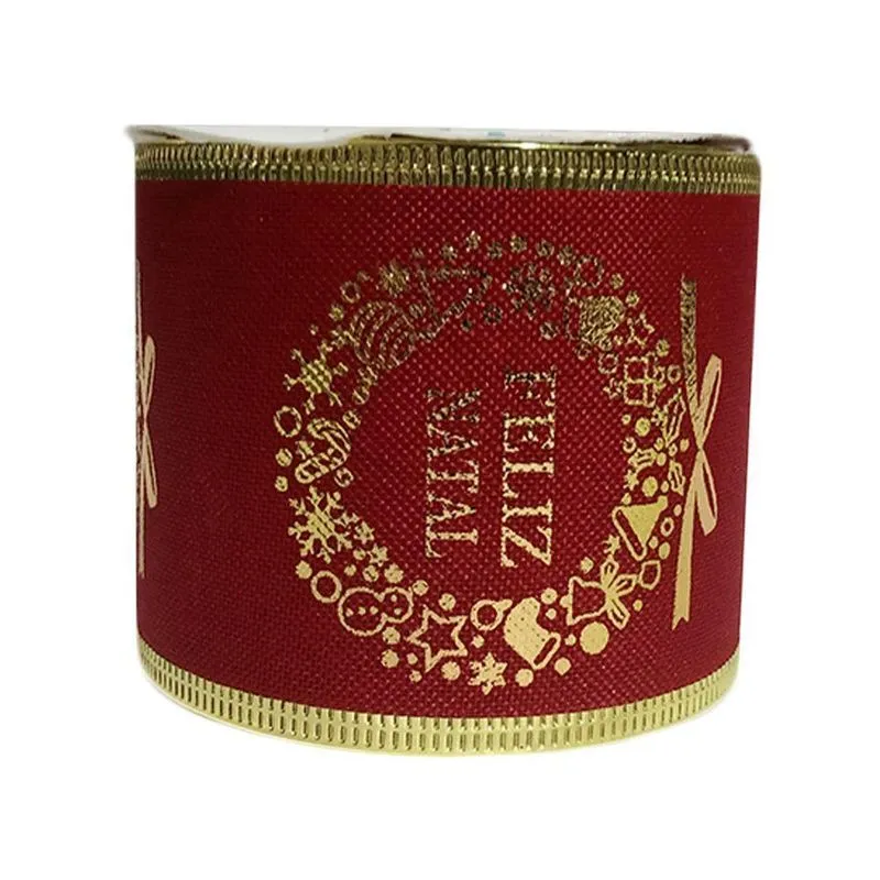 Fita Aramada De Natal Vermelha Feliz Natal - 6,3cm X 2,7m