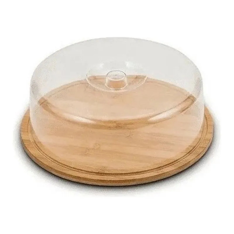 Porta Bolo Torta De Bambu Boleira Com Tampa Acrílica 28 Cm