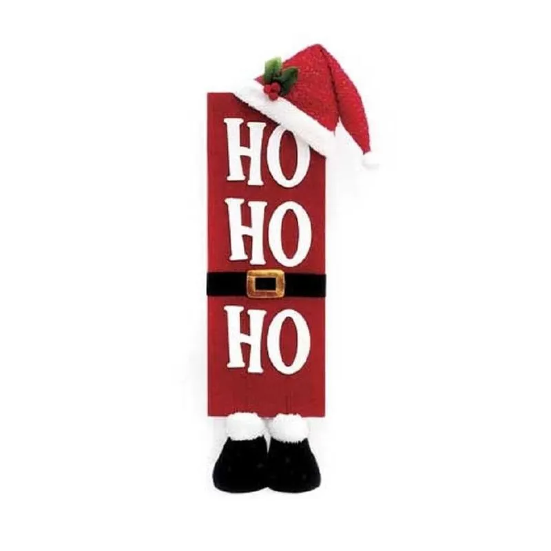 Placa Madeira Hohoho Gorro Verm 70x20cm Enfeites Natal