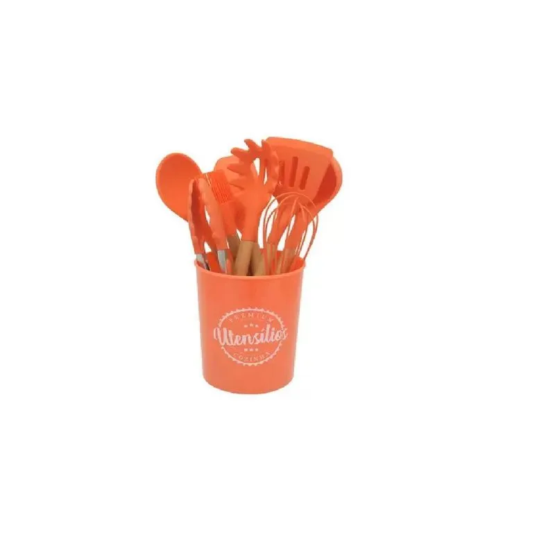 Cj Utensílios Silicone Com Cabo De Madeira 9 Peças - Wincy