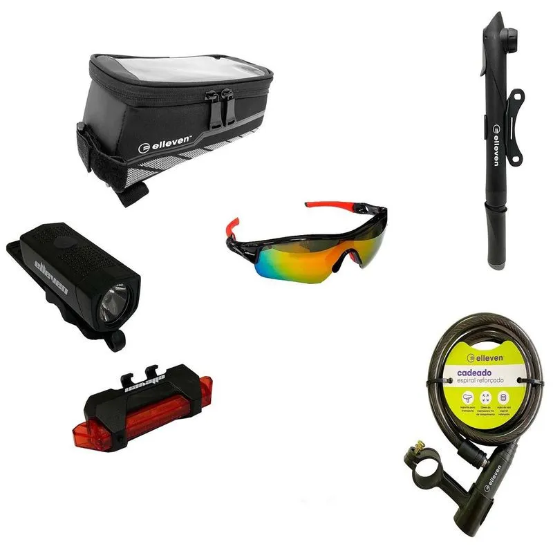 Kit Bike Ciclista Bolsa, Pisca Lanterna, Cadeado, Bomba, Óculos