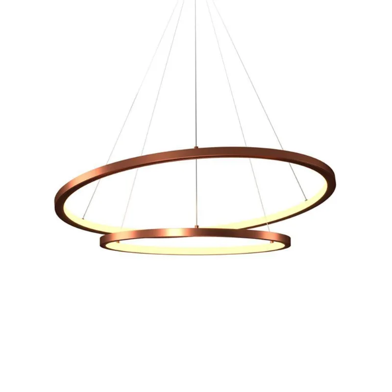 Lustre Pendente Orluce Tabat Or1791 Com 2 Aros 60-40cm Cobre Led Bivolt