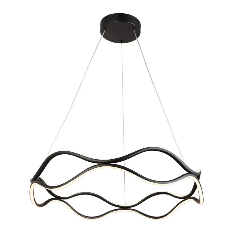 Pendente LED Luminatti Wave OR2141 Alumínio e Silicone Diâmetro 60cm Preto 46W 3000K