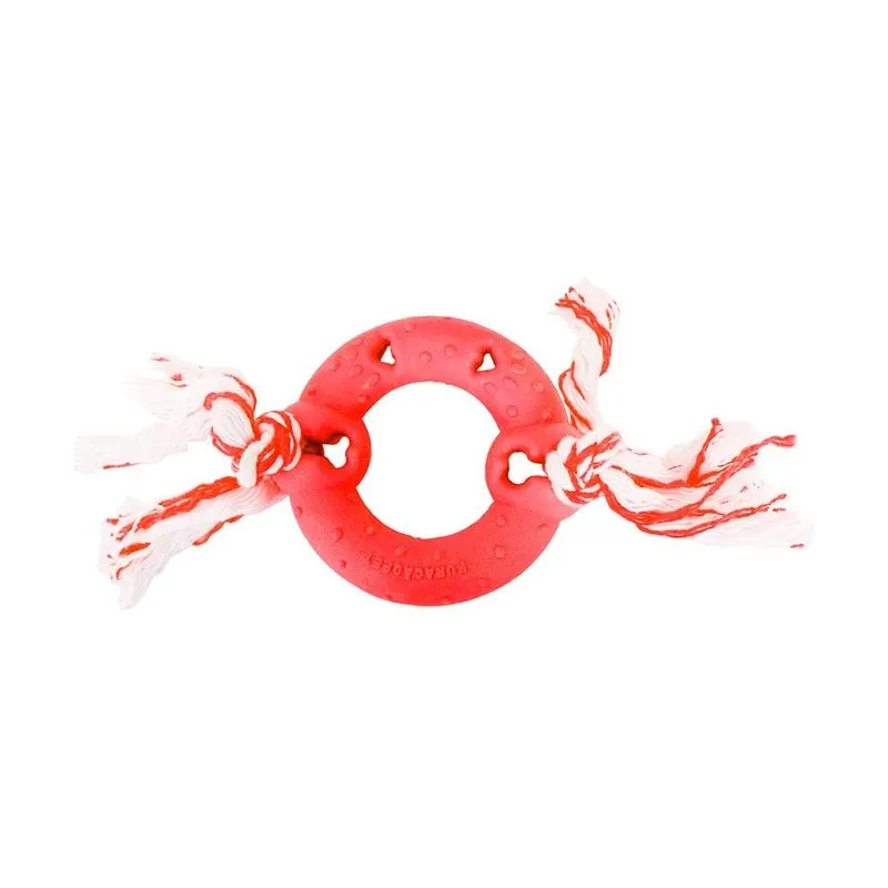 Brinquedo Furacão Pet Anel De Borracha Maciça Vermelho Com Corda Para Cães - Tamanho M