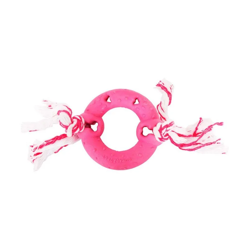 Brinquedo Furacão Pet Anel De Borracha Maciça Rosa Com Corda Para Cães - Tamanho G
