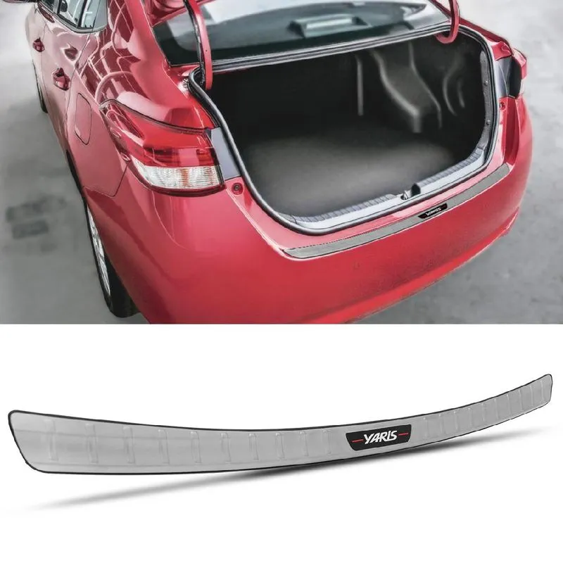Soleira Parachoque Traseiro Yaris Sedan 2018 2019 2020 Inox Escovado Logo Protetor de Porta Malas