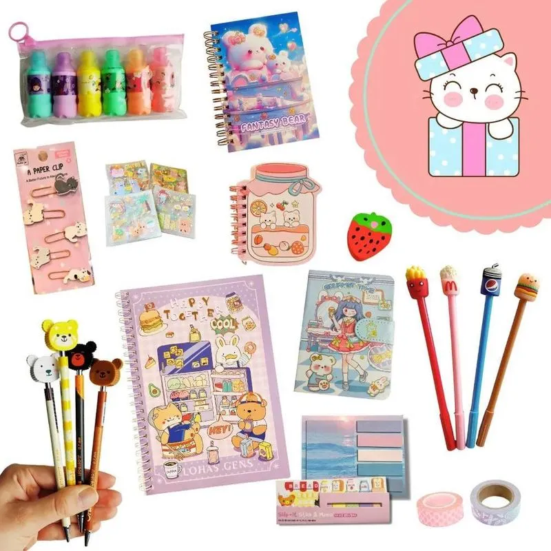 Papelaria Fofa Kawaii Presente Kit 20 Itens Criativos Menina