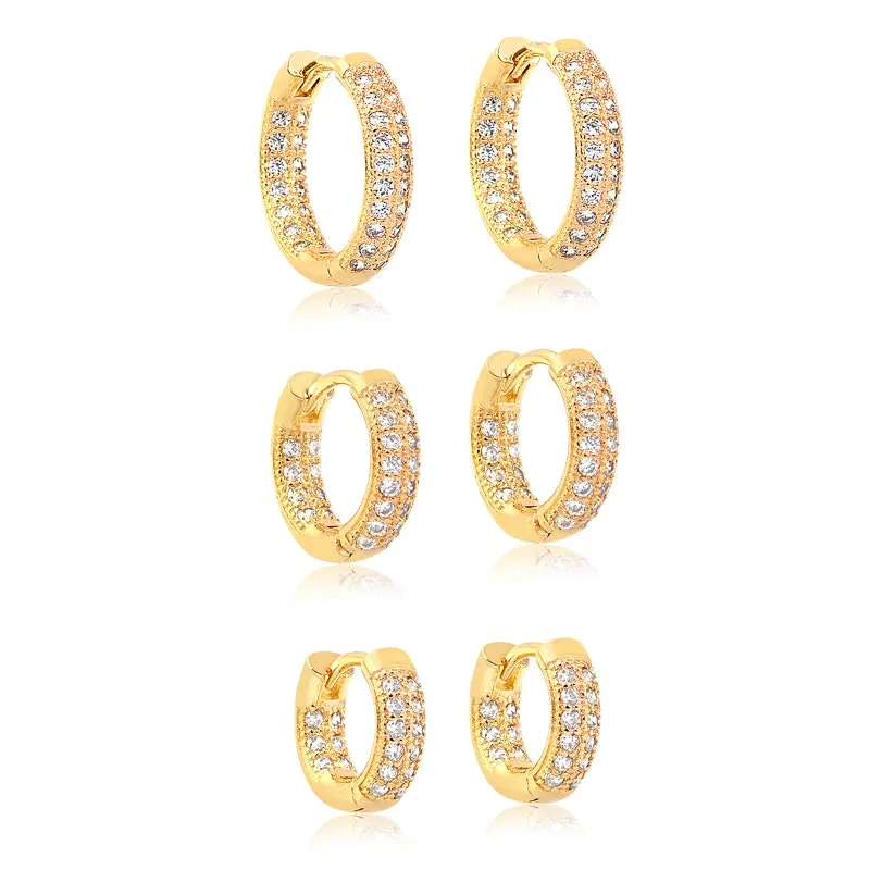 Trio de brincos argola com microzircônias folheado a ouro 18