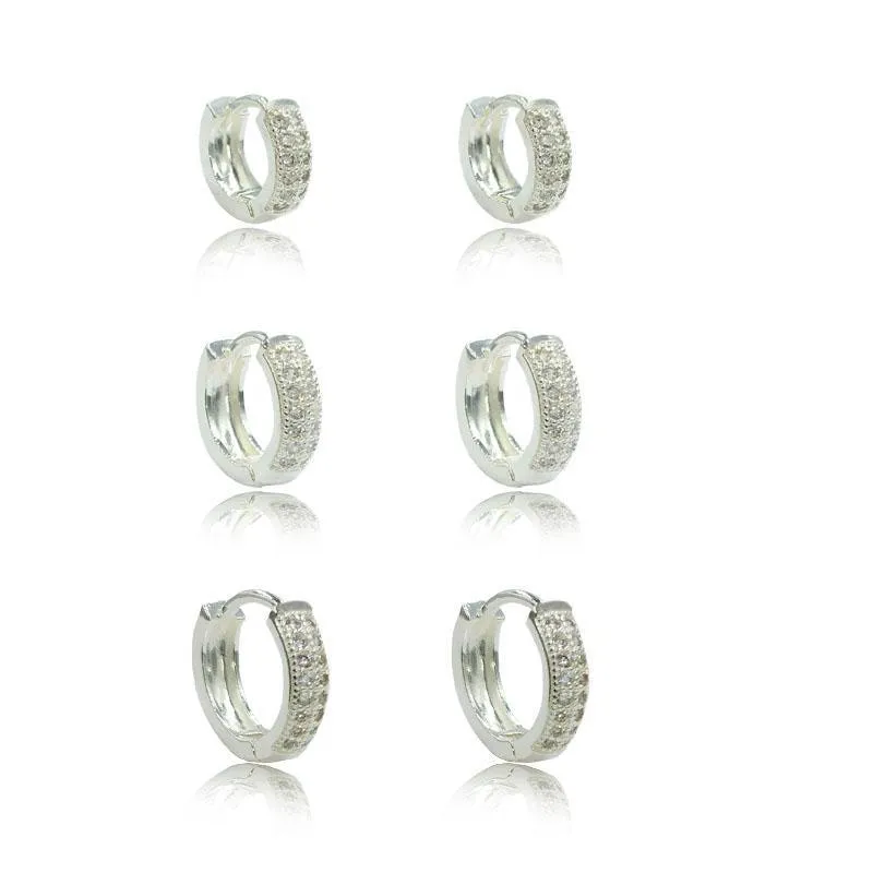 Trio De Brincos De Argola Com Zircônias Folheado A Prata