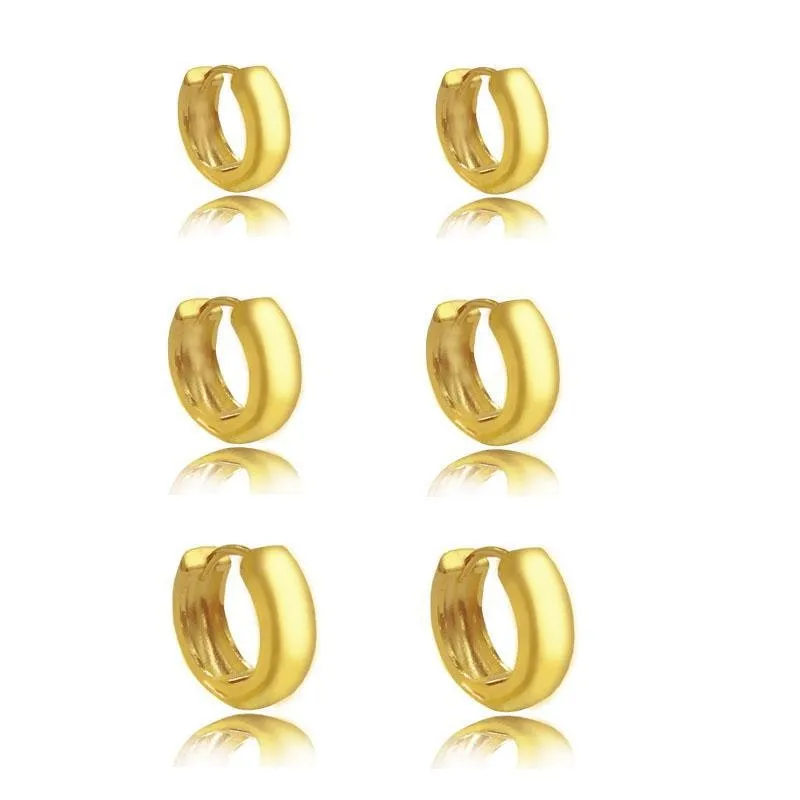 Trio De Brincos Argolas Lisas Folheadas A Ouro 18k