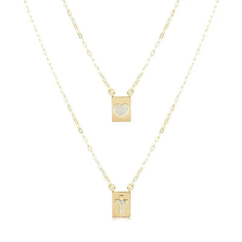 Colar Escapulário Com Cruz E Coração Folheado A Ouro 18K