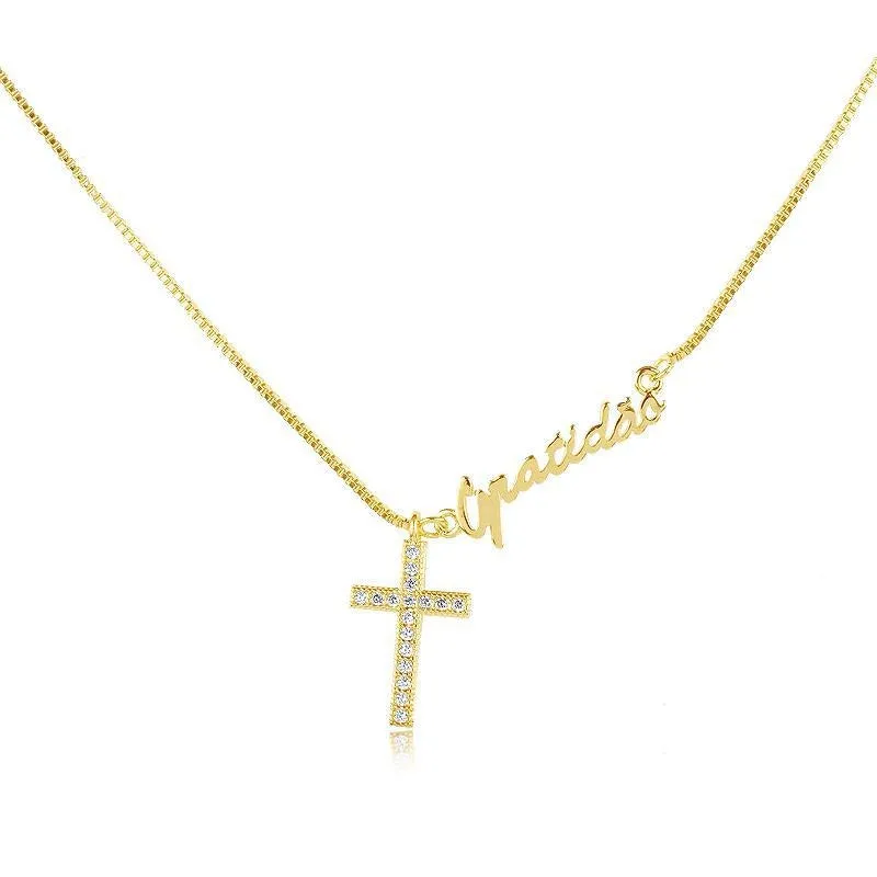 Colar Gratidão Com Cruz Folheado A Ouro 18K